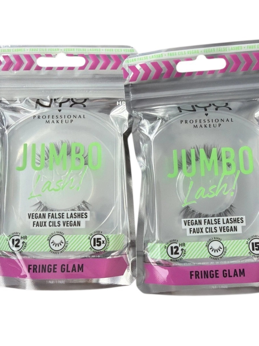 Jumbo Lash! Vegan False Lashes — Fringe Glam (Pink Accents)